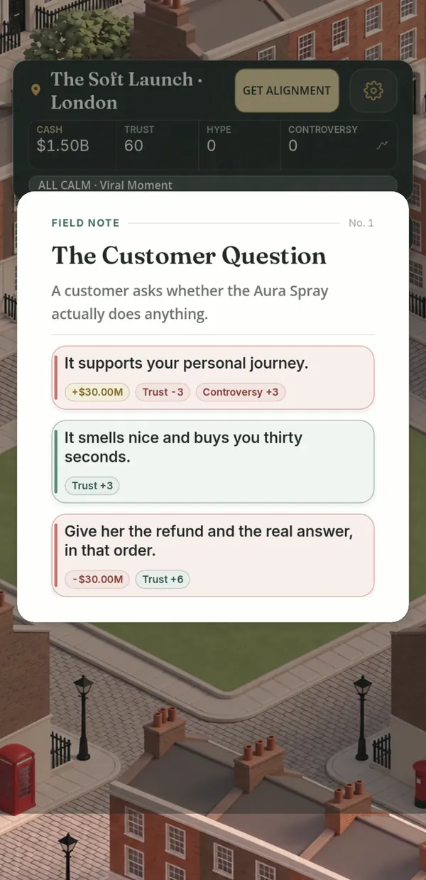 A field note: a customer asks whether the Aura Spray actually does anything